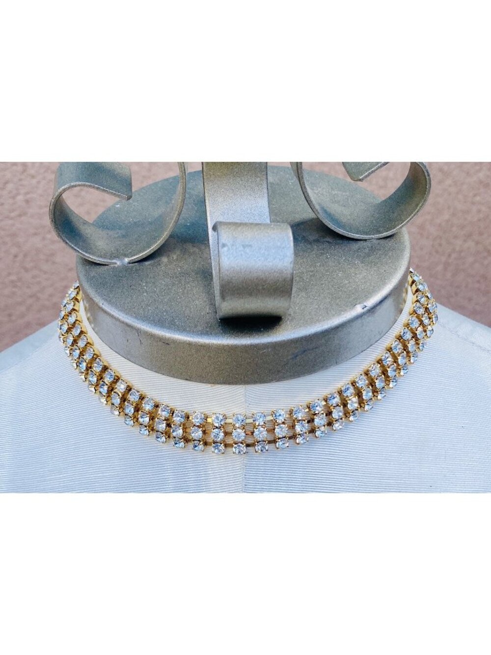 Vintage Harwood 15 Inch Choker Necklace Gold Tone Rhinestones